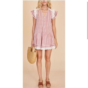 Hunter Bell Virginia Blush and White Gingham Dress Size Large